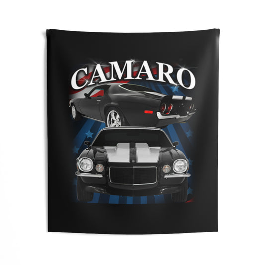Black w white stripe 1970 Camaro Indoor Wall Tapestries Car Guy Gift