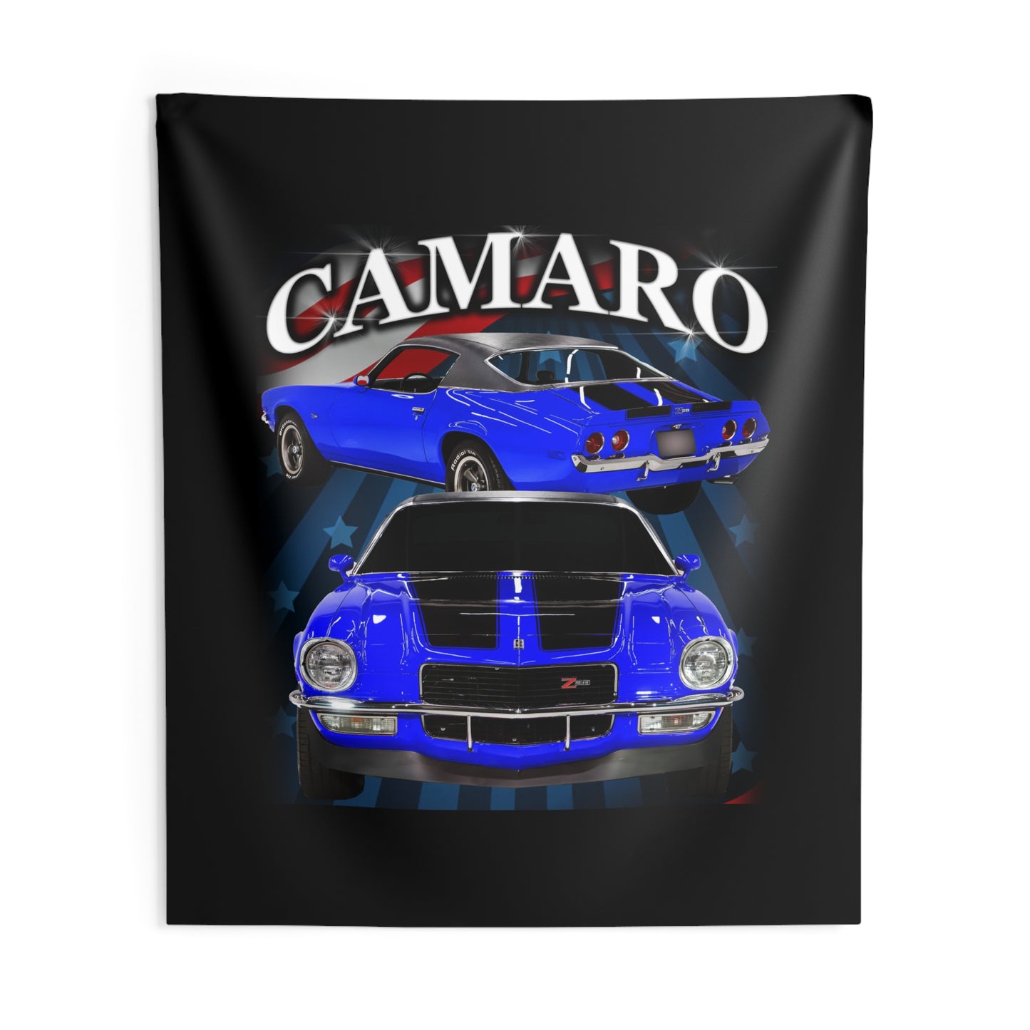 Blue w black stripe 1970 Camaro Indoor Wall Tapestries Car Guy Gift