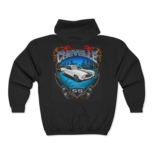 Chevelle SS Vintage Muscle Car Zip Hoodie — Classic American Hot Rod Design