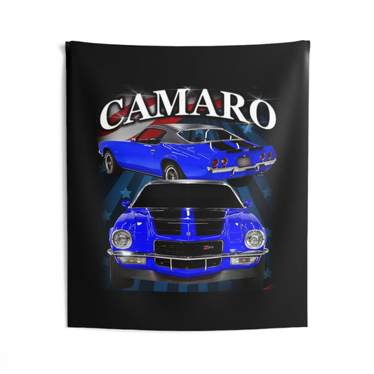 Blue w black stripe 1970 Camaro Indoor Wall Tapestries Car Guy Gift