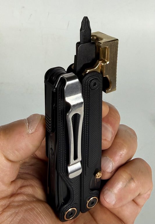 For Leatherman CHARGE & ALPHA,TT & TTI, BRASS Hammer Head Mod, Modification, Add On, CNC Made, Locking, Easy Install, Locks Closed Open, edc Upgrade cad (Copy)