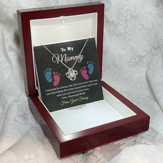 To My Mommy, Love Knot necklace 14K white gold & cubic zirconia pendant gift