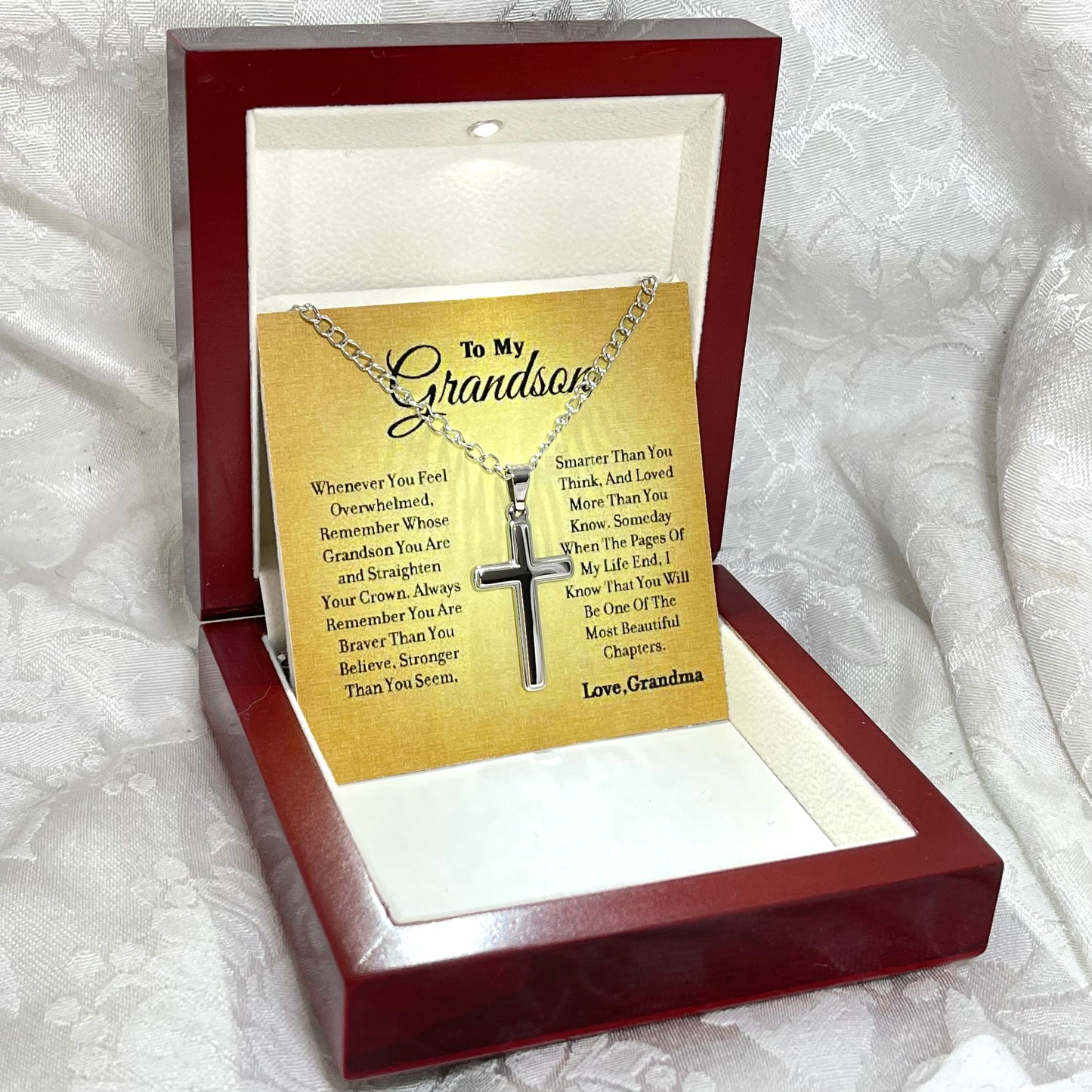 To My Grandson - Feel Strong - Cross Gift Necklace, From Grandma