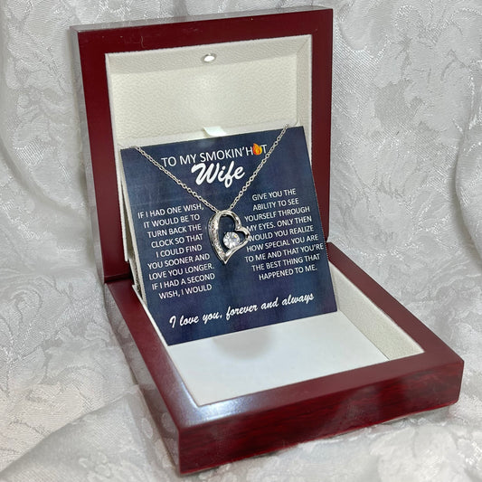 To My Smokin' Hot Wife, Forever Love Heart necklace 14K white gold & cubic zirconia pendant gift