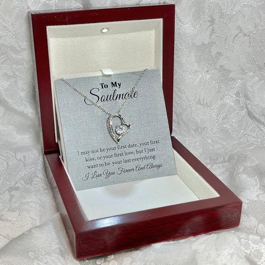 To My Soulmate, Forever Love Heart necklace 14K white gold & cubic zirconia pendant gift