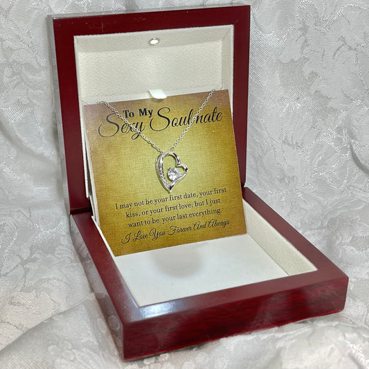 To My Sexy Soulmate, Forever Love Heart necklace 14K white gold & cubic zirconia pendant gift