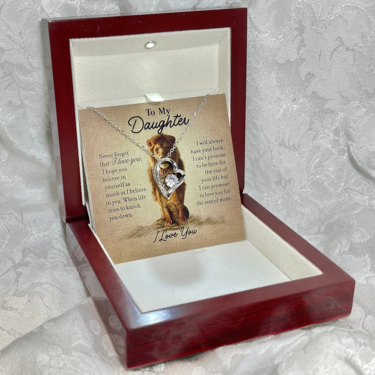 To My Daughter, Forever Love necklace 14K white gold & cubic zirconia pendant gift