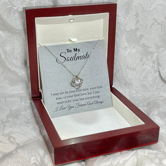 To My Soulmate, Love Knot Heart necklace 14K white gold & cubic zirconia pendant gift