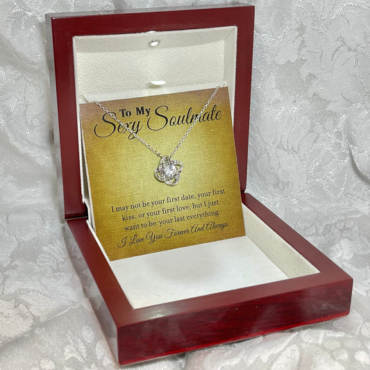 To My Sexy Soulmate, Love Knot Heart necklace 14K white gold & cubic zirconia pendant gift