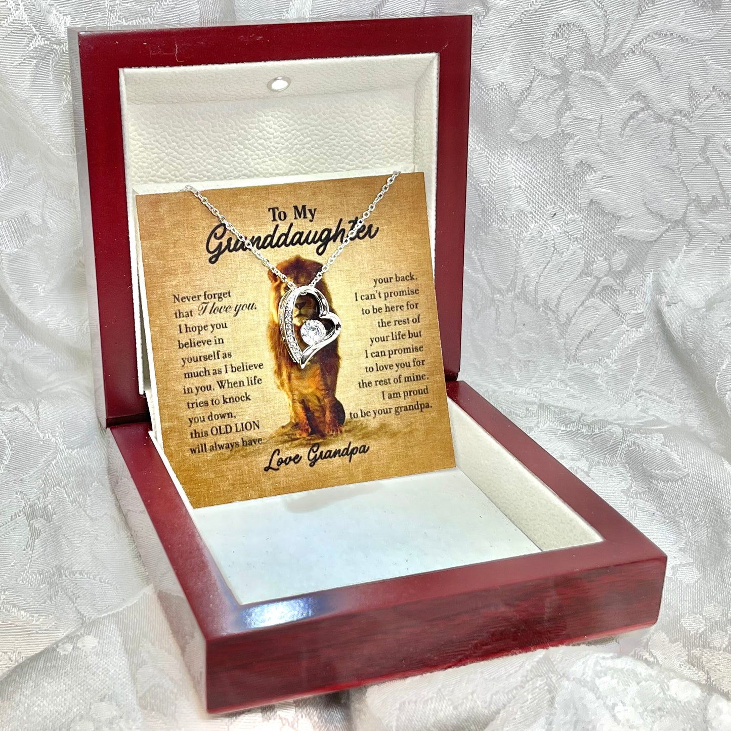 To My GrandDaughter, Forever Love necklace 14K white gold & cubic zirconia pendant gift