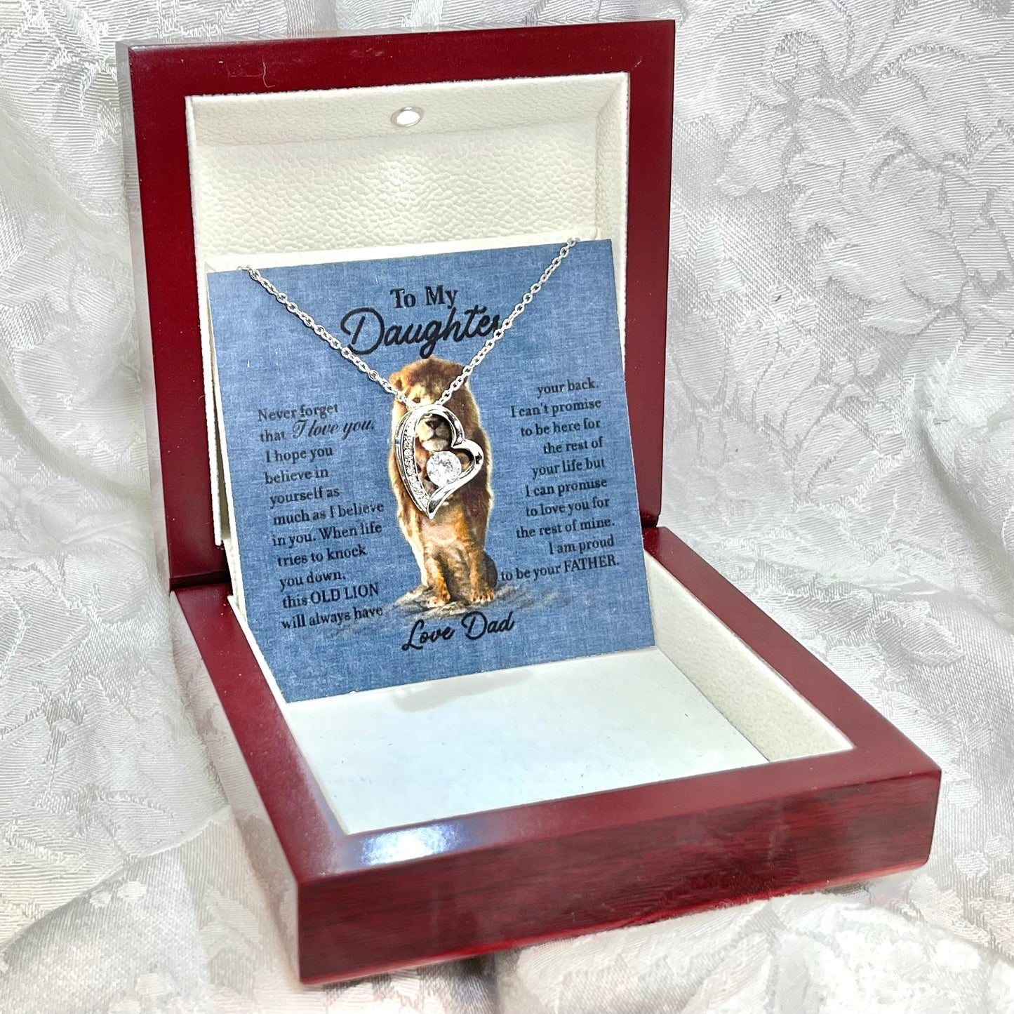 To My Daughter, Heart necklace 14K white gold & cubic zirconia pendant gift