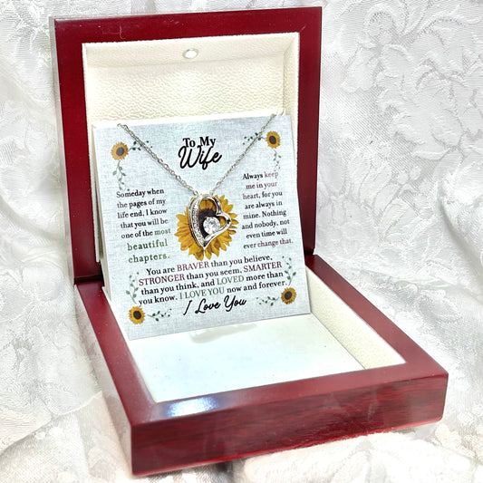 To My Wife, Forever Love Heart necklace 14K white gold & cubic zirconia pendant gift