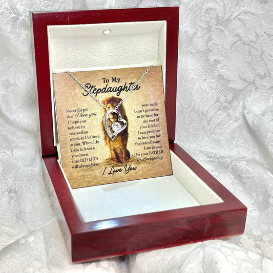 To My Step Daughter, Forever Love Heart necklace 14K white gold & cubic zirconia pendant gift