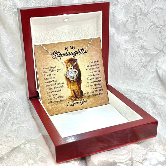 To My Step Daughter, Love Knot necklace 14K white gold & cubic zirconia pendant gift