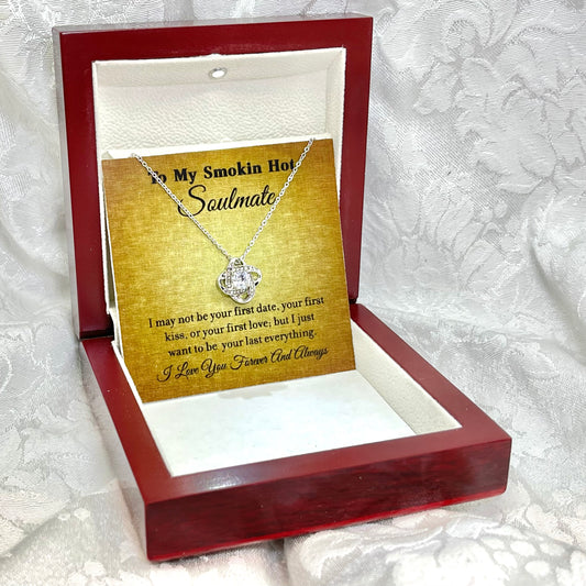 To My Smokin' Hot Soulmate, Love Knot Heart necklace 14K white gold & cubic zirconia pendant gift