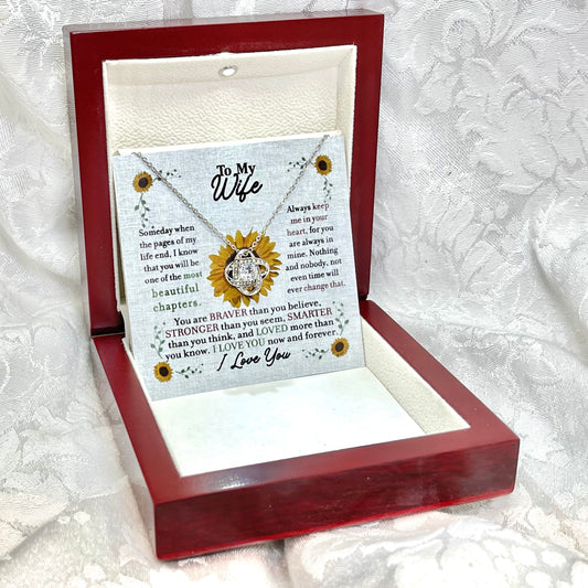 To My Wife, Love Knot necklace 14K white gold & cubic zirconia pendant gift