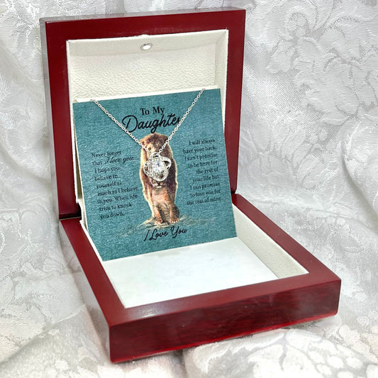 To My Daughter, Love Knot necklace 14K white gold & cubic zirconia pendant gift
