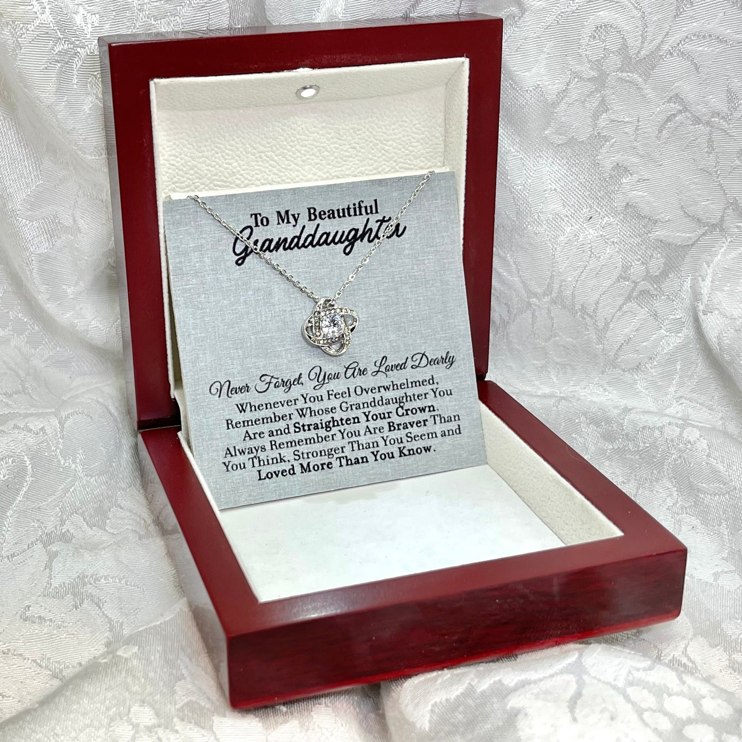 To My GrandDaughter, Forever Love necklace 14K white gold & cubic zirconia pendant gift