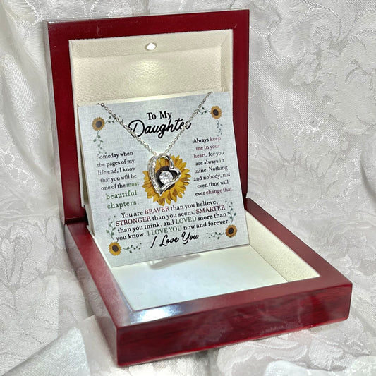 To My Daughter, Heart necklace 14K white gold & cubic zirconia pendant gift