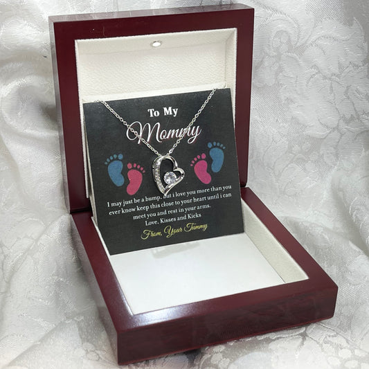 To My Mommy, Forever Love Heart necklace 14K white gold & cubic zirconia pendant gift