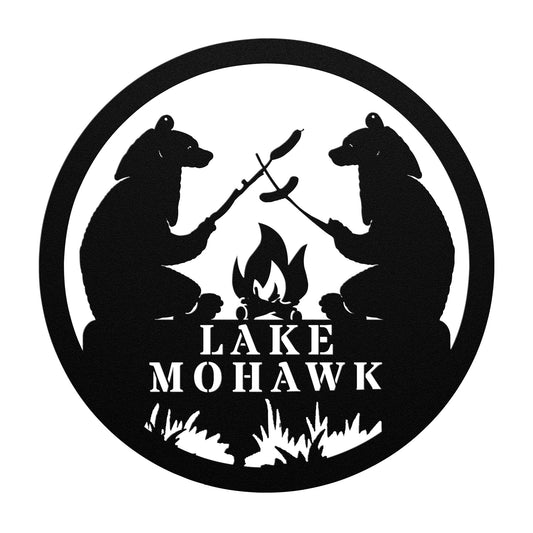 Lake Mohawk New Jersey Metal Sign Campfire Bear Wall Art Decor Black Bear