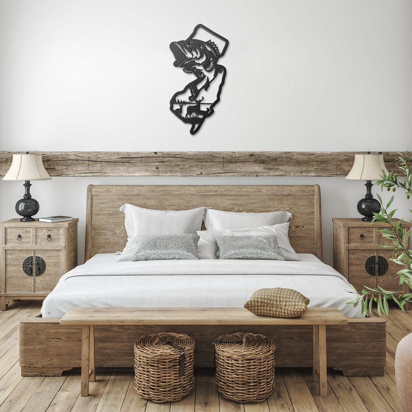 New Jersey Bass Fish Deer Nature Scene Metal Sign Wall Art