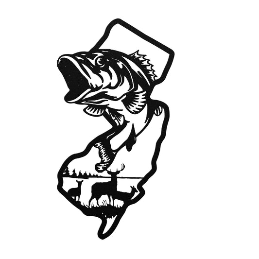 New Jersey Bass Fish Deer Nature Scene Metal Sign Wall Art