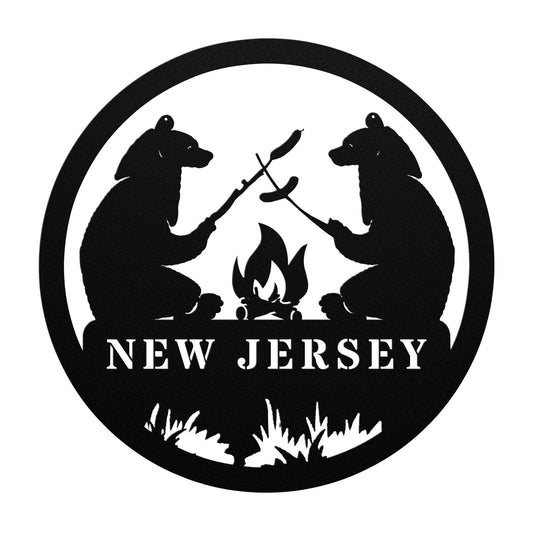 New Jersey Metal Sign Campfire Bear Wall Art Decor Black Bear