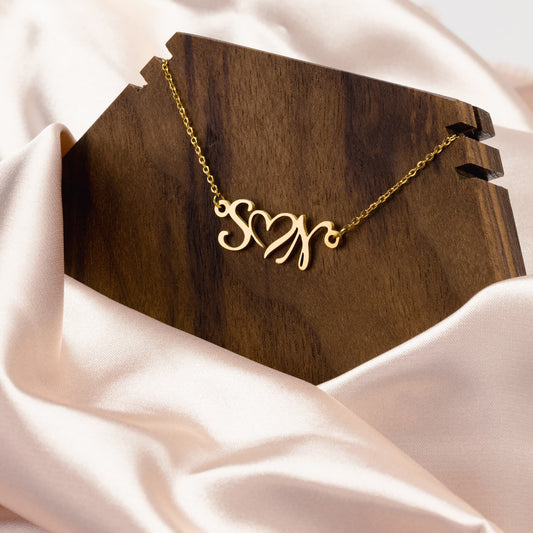Personalized Double Initial Necklace,Gold,Rose Gold,Silver, Enter Your Name