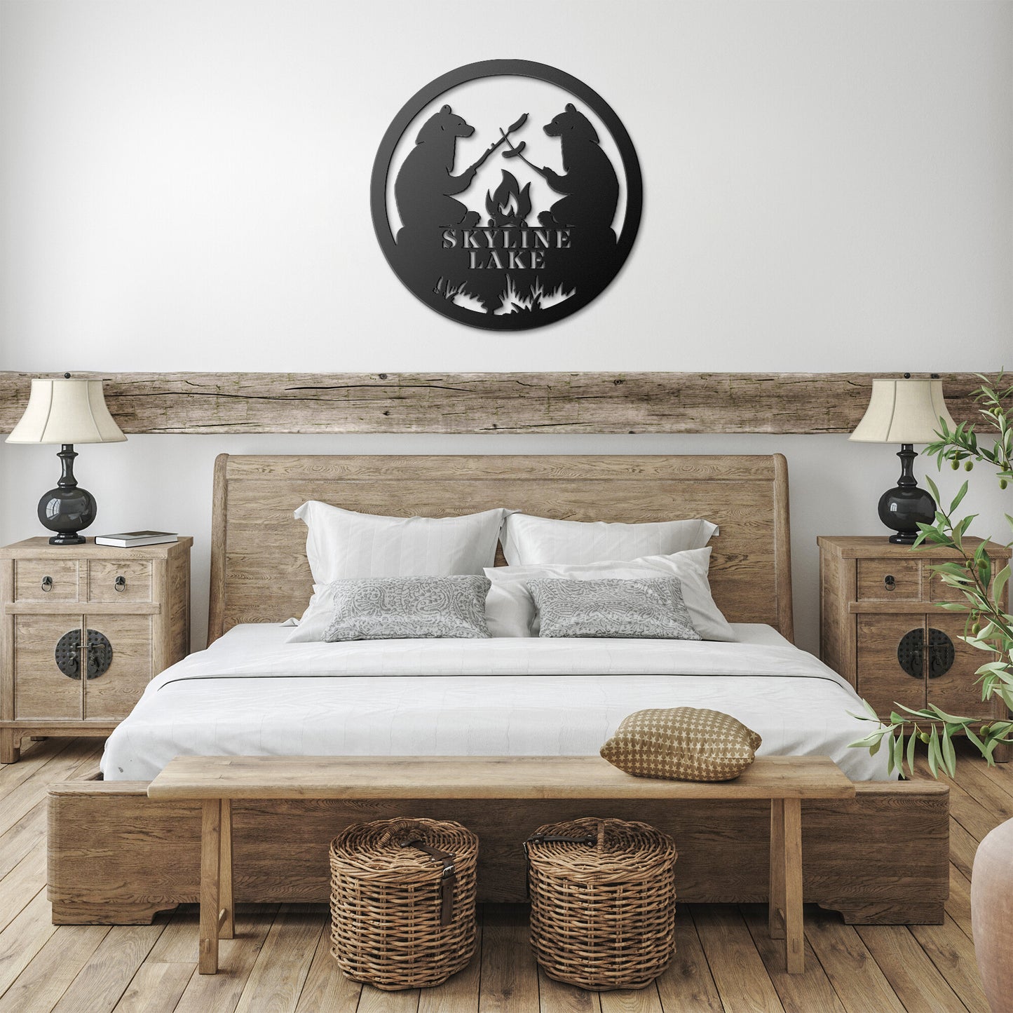 Skyline Lake Ringwood New Jersey Metal Sign Campfire Bear Wall Art Decor Black Bear