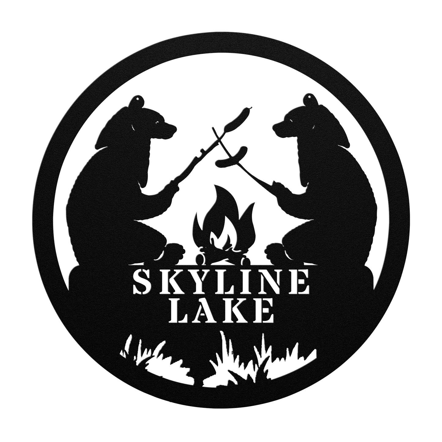 Skyline Lake Ringwood New Jersey Metal Sign Campfire Bear Wall Art Decor Black Bear