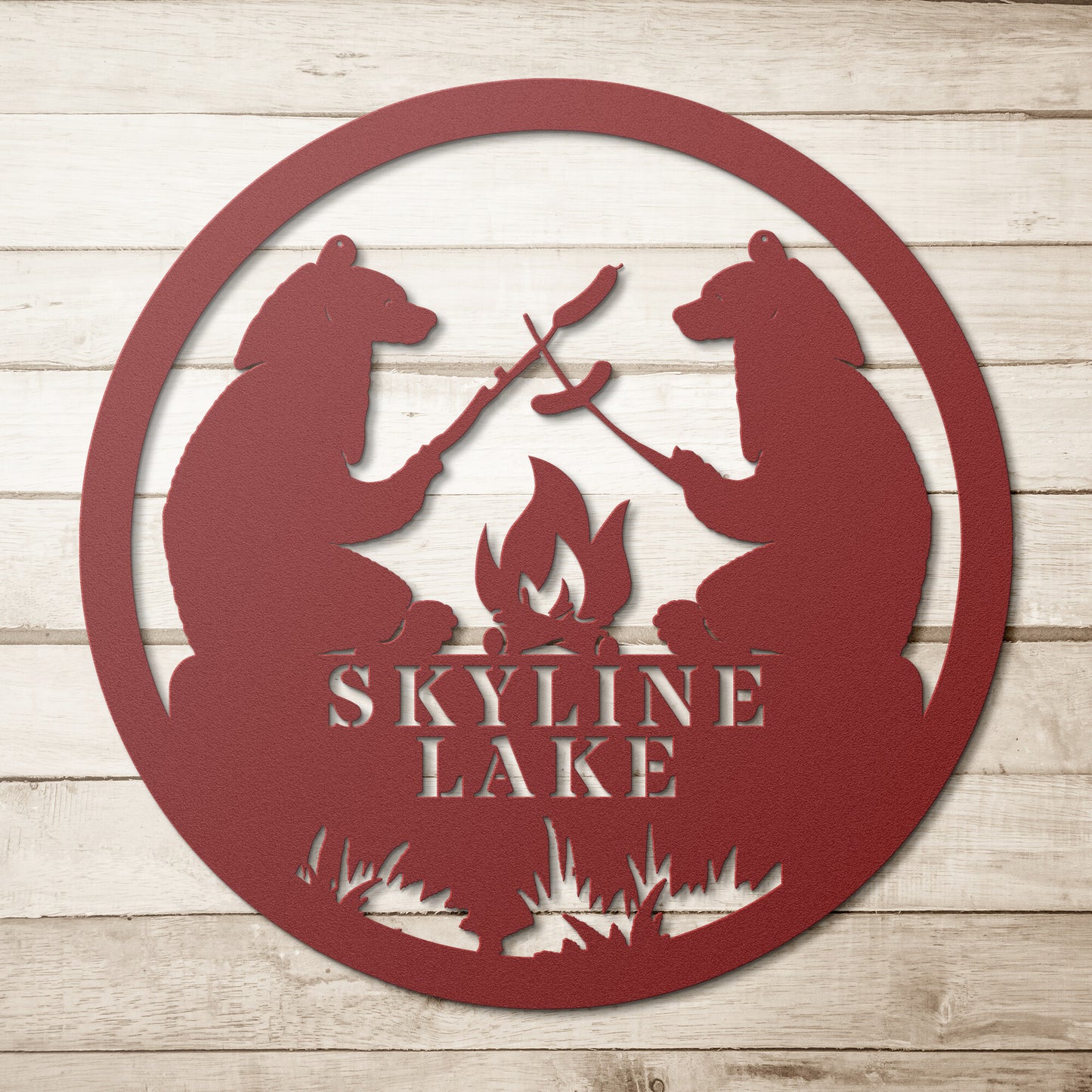 Skyline Lake Ringwood New Jersey Metal Sign Campfire Bear Wall Art Decor Black Bear