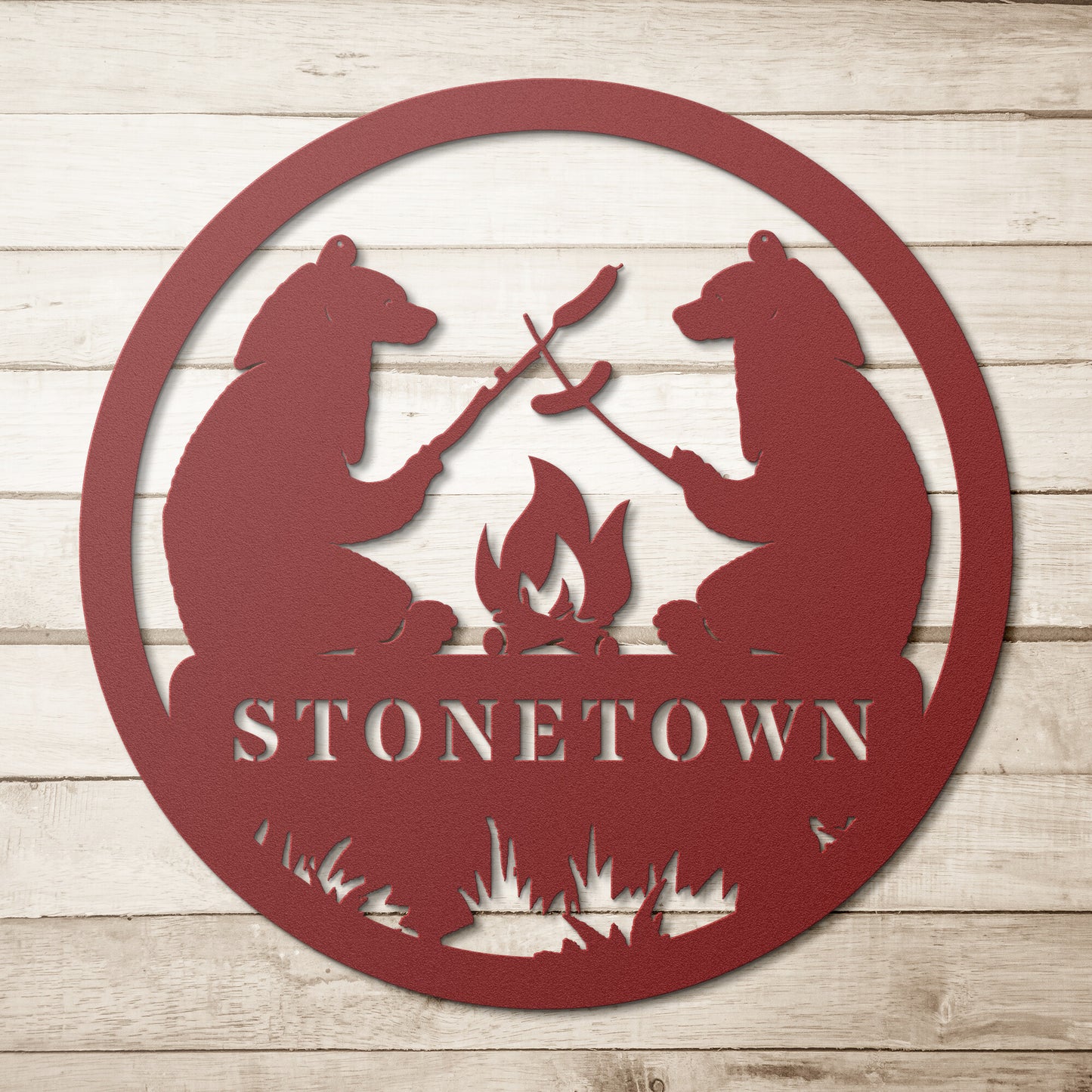 Stonetown Ringwood New Jersey Metal Sign Campfire Bear Wall Art Decor Black Bear