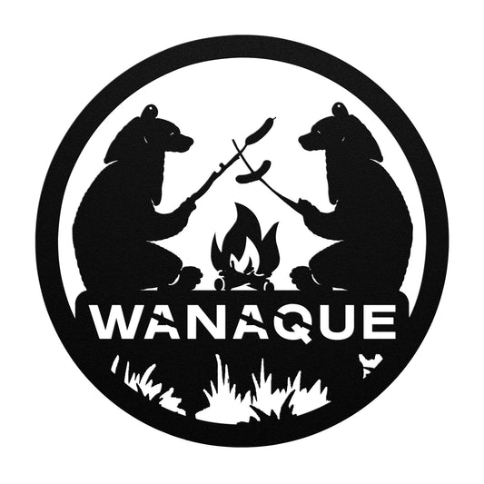 Wanaque New Jersey Metal Sign Campfire Bear Wall Art Decor