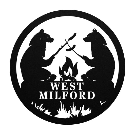 West Milford New Jersey Metal Sign Campfire Bear Wall Art Decor