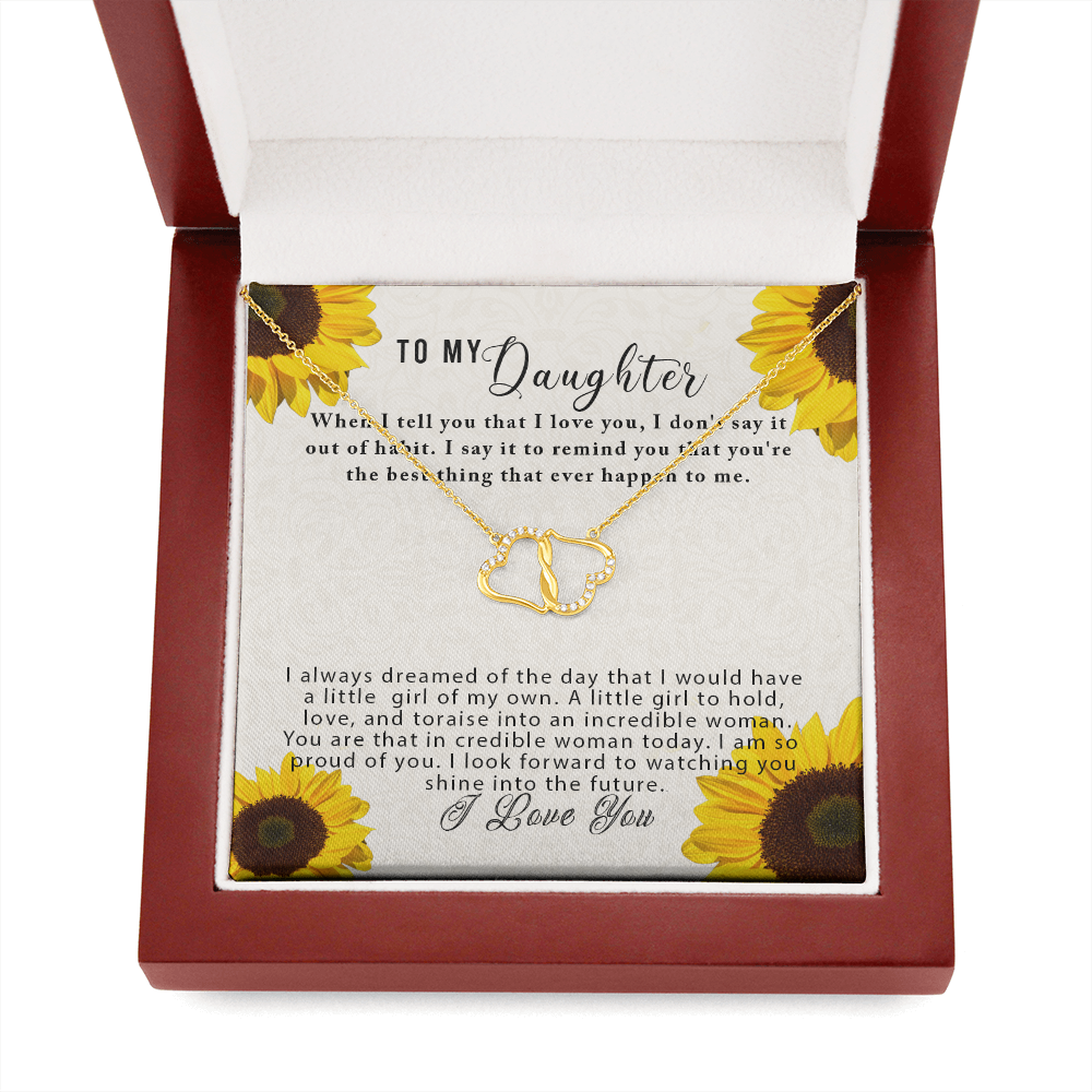SOLID 10K Gold & Diamonds Interlocking Hearts To My Daughter Necklace Gift