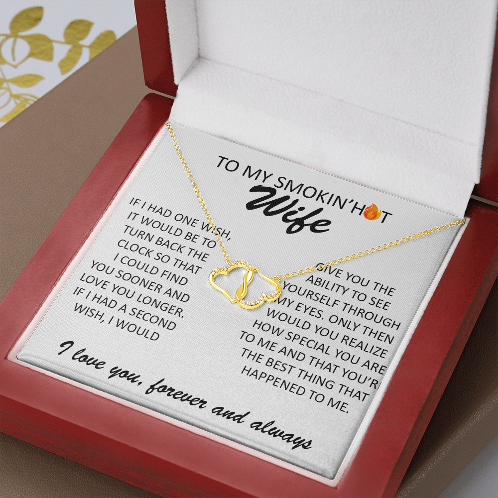 SOLID 10K Gold & Diamonds Interlocking Hearts Smokin' Hot Wife Necklace Gift
