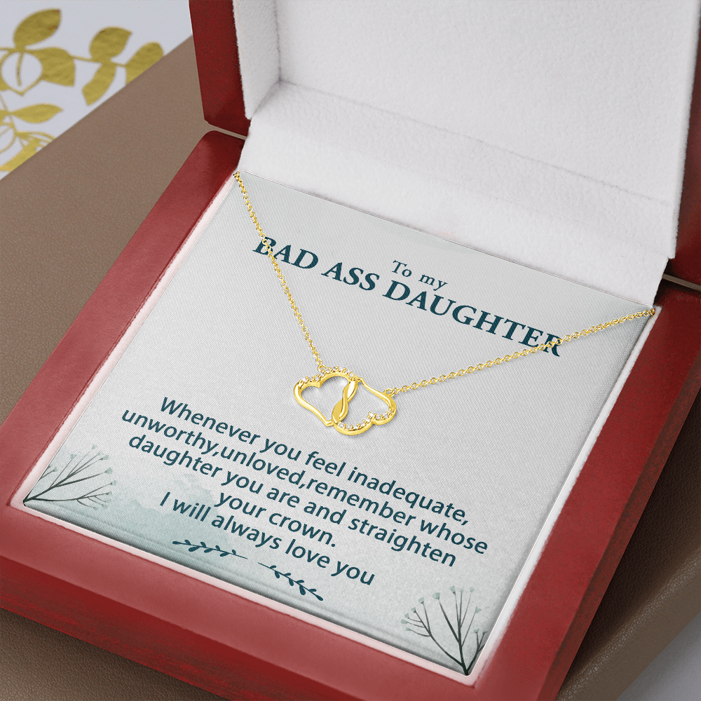 SOLID 10K Gold & Diamonds Interlocking Hearts To My Daughter Necklace Gift