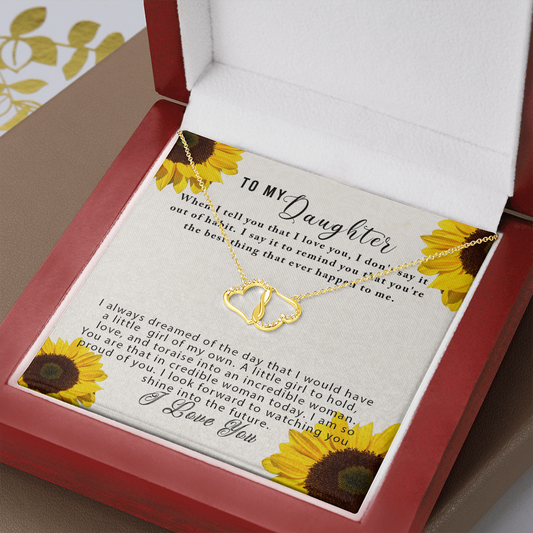 SOLID 10K Gold & Diamonds Interlocking Hearts To My Daughter Necklace Gift