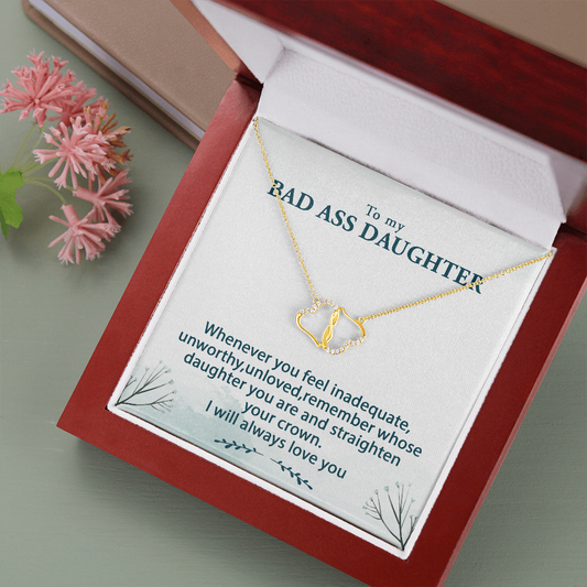 SOLID 10K Gold & Diamonds Interlocking Hearts To My Daughter Necklace Gift