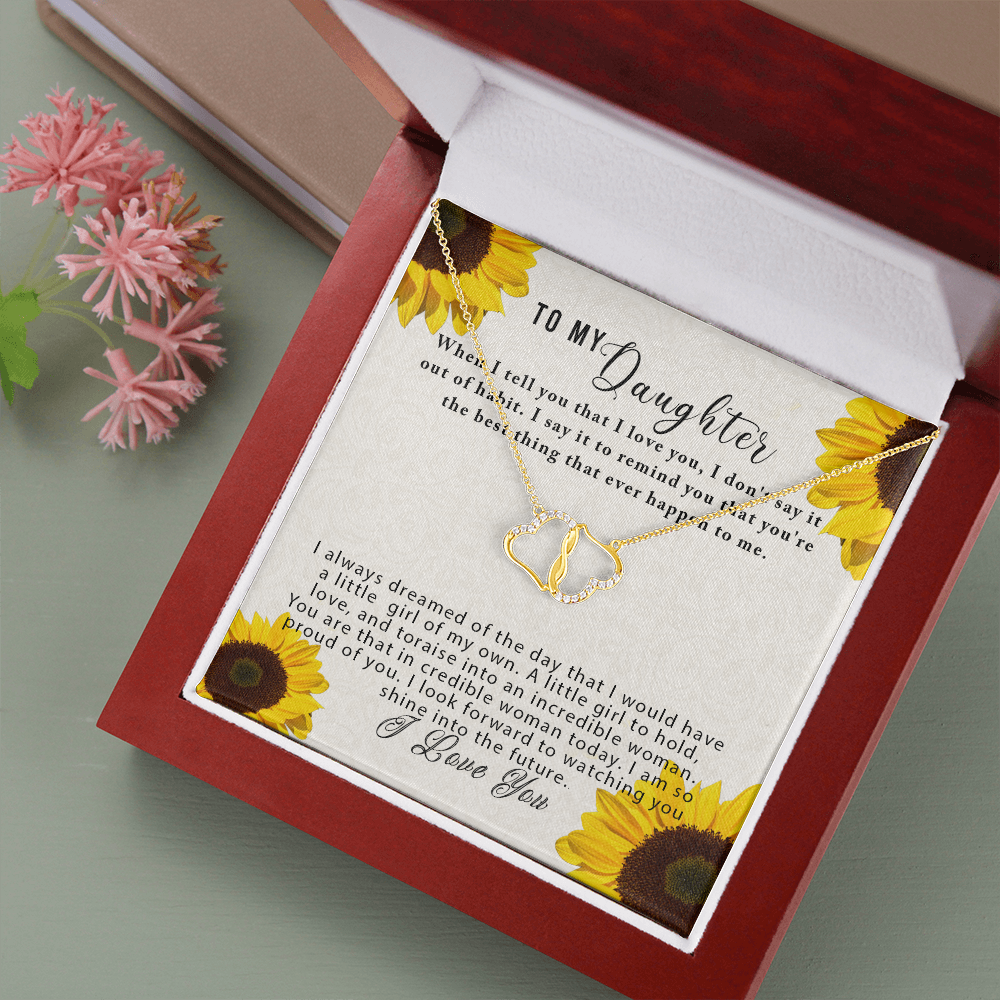 SOLID 10K Gold & Diamonds Interlocking Hearts To My Daughter Necklace Gift