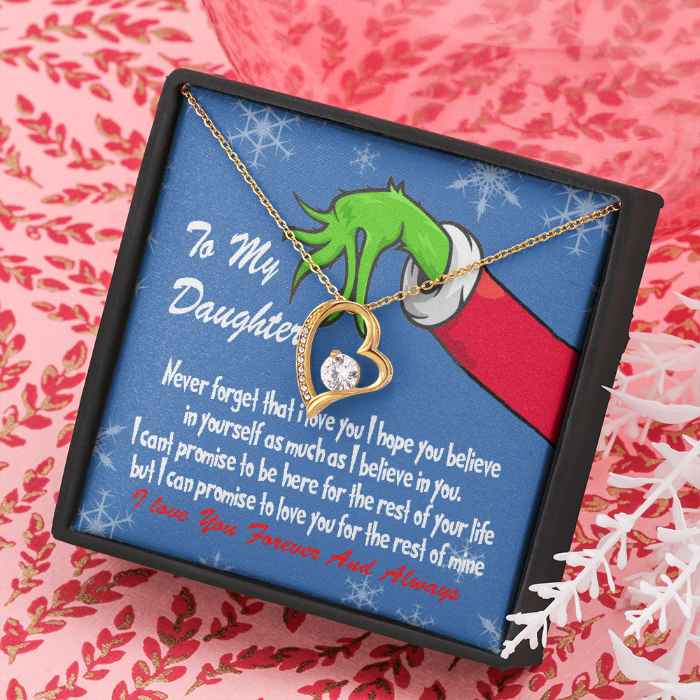 Grinch Heart Necklace for Daughter 14K Gold & Cubic Zirconia Gift