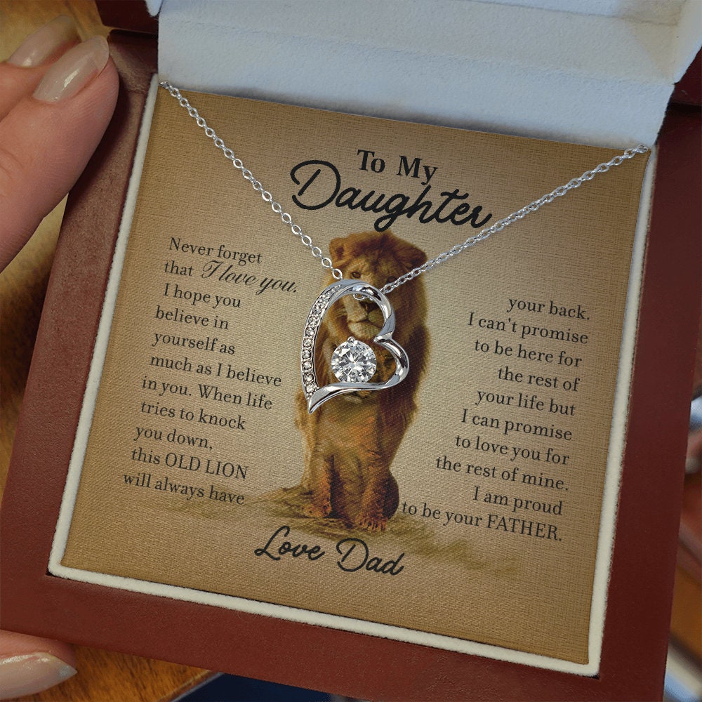 To My Daughter, Forever Love necklace 14K white gold & cubic zirconia pendant gift