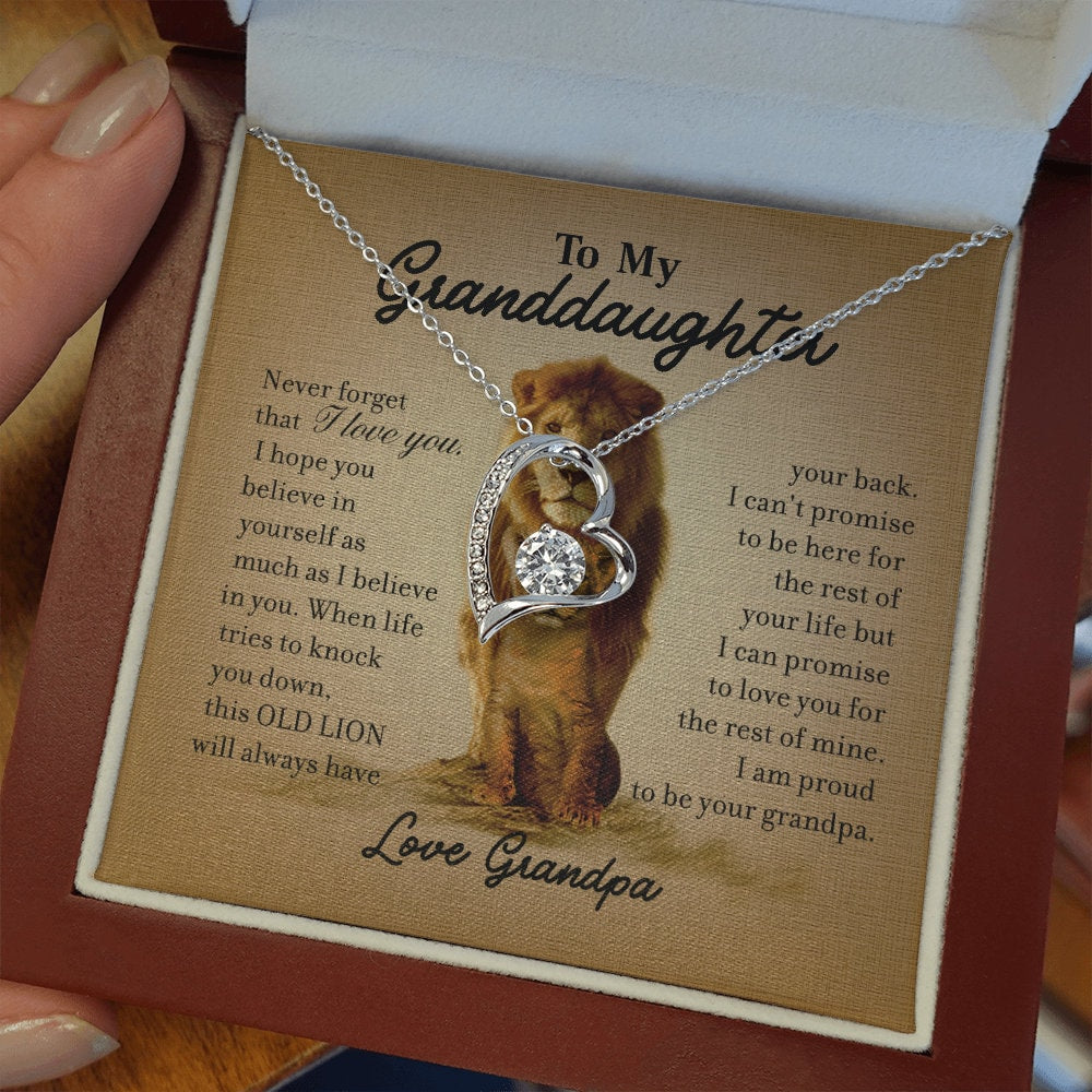To My GrandDaughter, Forever Love necklace 14K white gold & cubic zirconia pendant gift