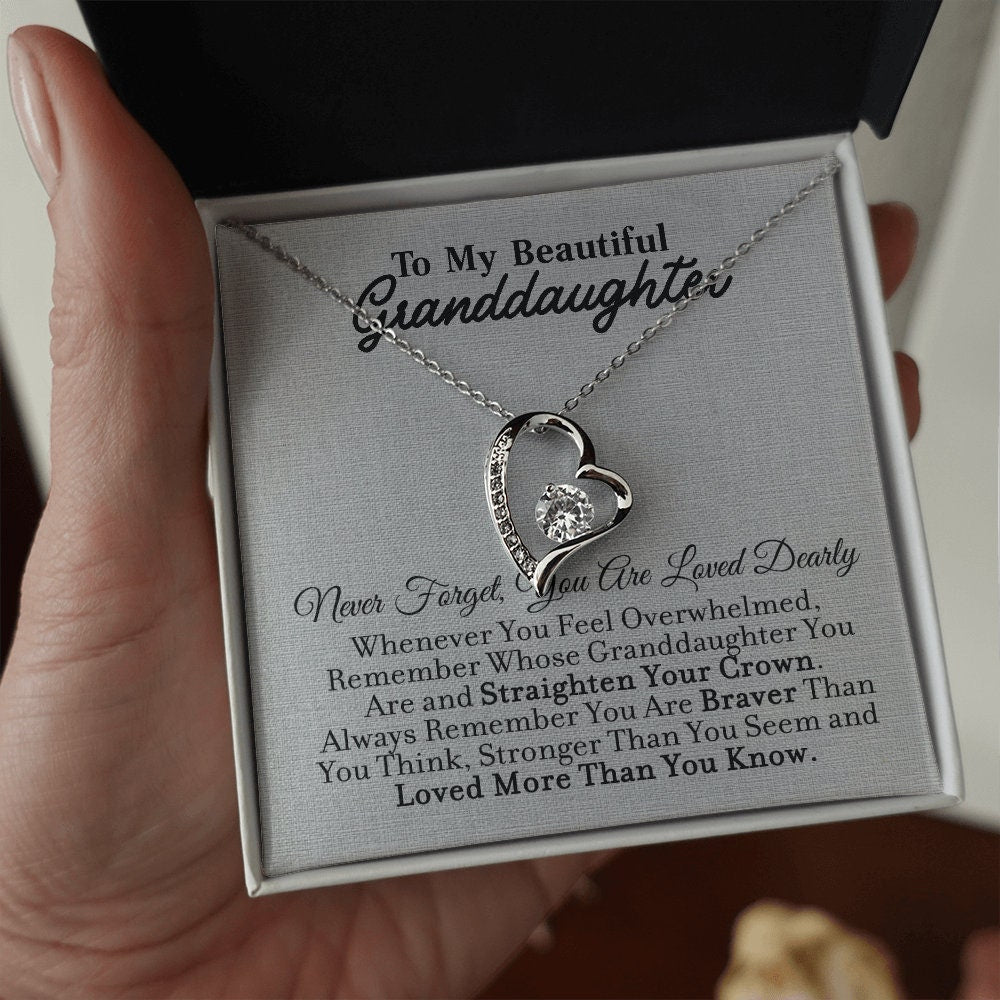 To My GrandDaughter, Forever Love necklace 14K white gold & cubic zirconia pendant gift