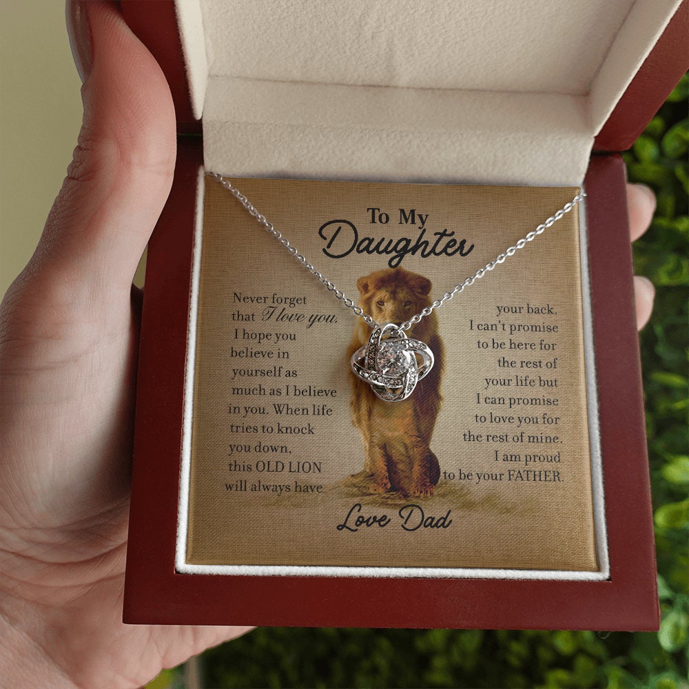 To My Daughter, Love Knot necklace 14K white gold & cubic zirconia pendant gift