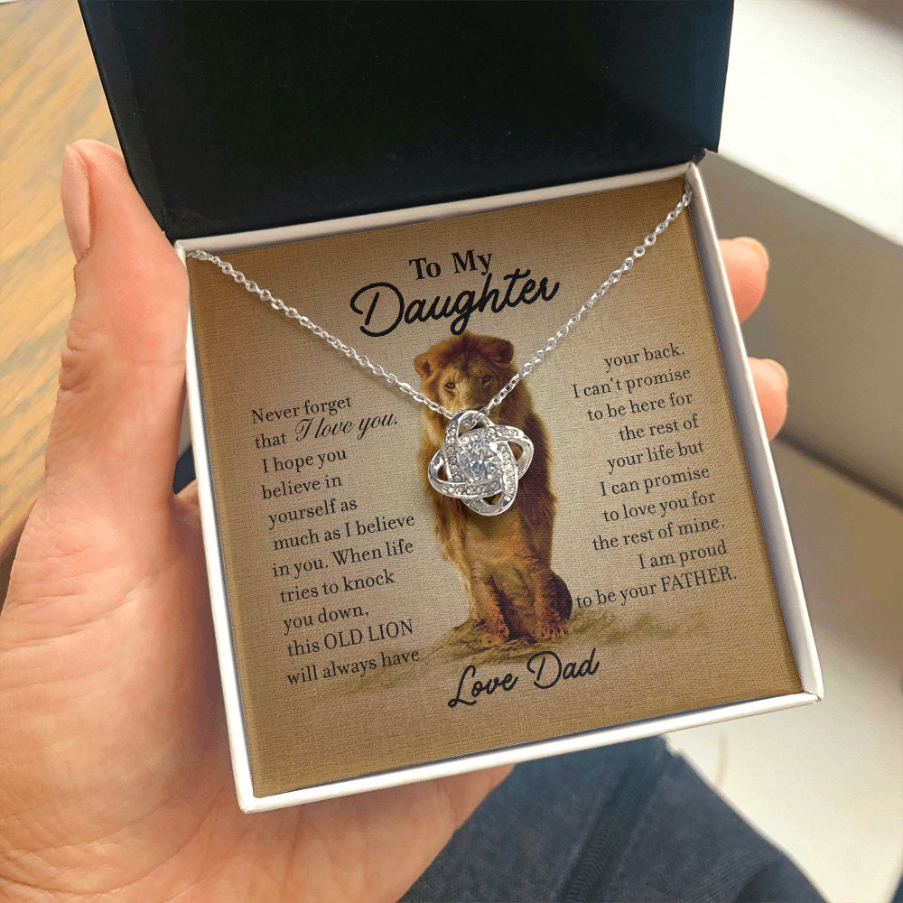 To My Daughter, Love Knot necklace 14K white gold & cubic zirconia pendant gift