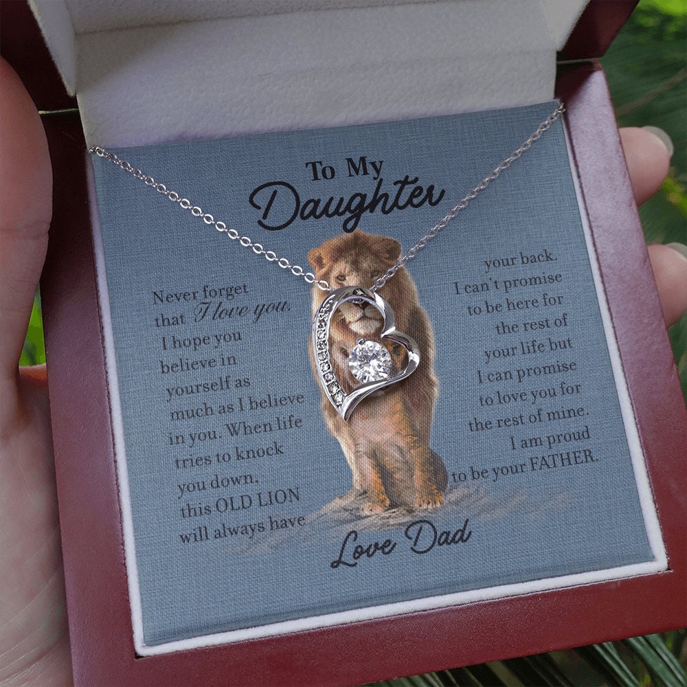 To My Daughter, Heart necklace 14K white gold & cubic zirconia pendant gift