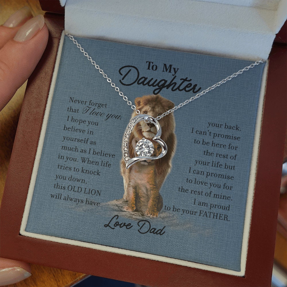 To My Daughter, Heart necklace 14K white gold & cubic zirconia pendant gift
