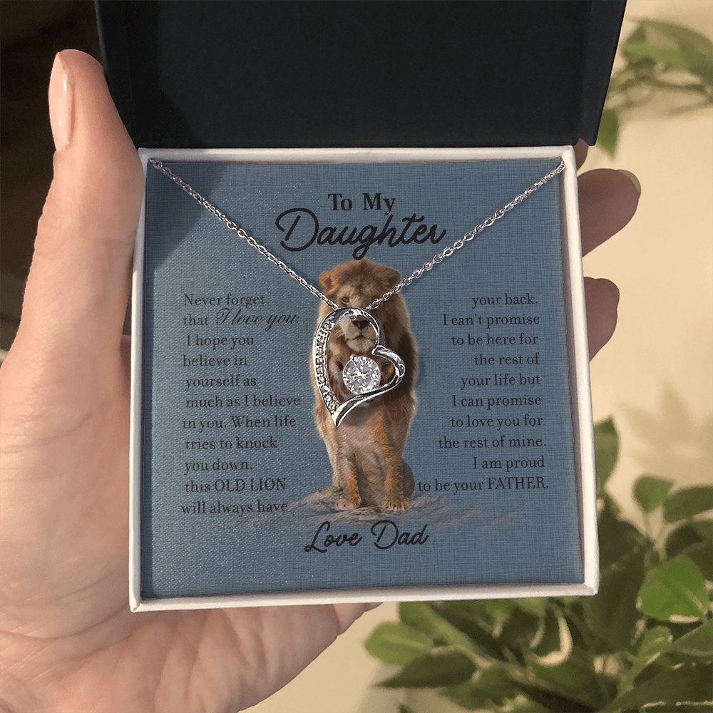 To My Daughter, Heart necklace 14K white gold & cubic zirconia pendant gift